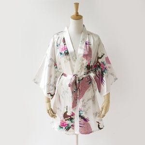 COPY - Peacock Kimono bridesmaid bridal party gift wedding bride robe size S wh…